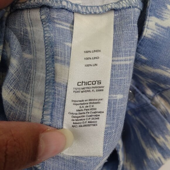 Chicos Blue Ikat Linen Wide Leg Pocket Pants Women Size 1.5 M 10 Relaxed Fit - Picture 7 of 14